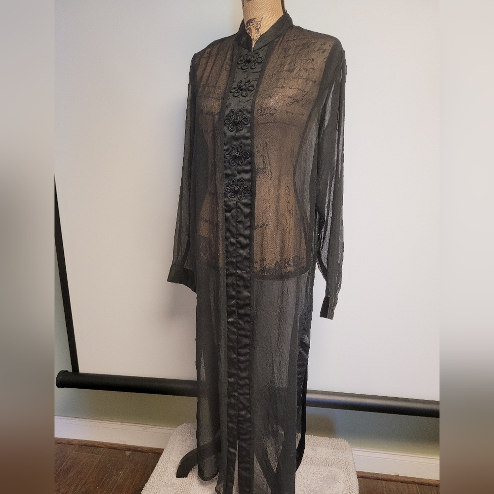 Vintage Elegant Sheer Black Long Dress Duster Topper Large